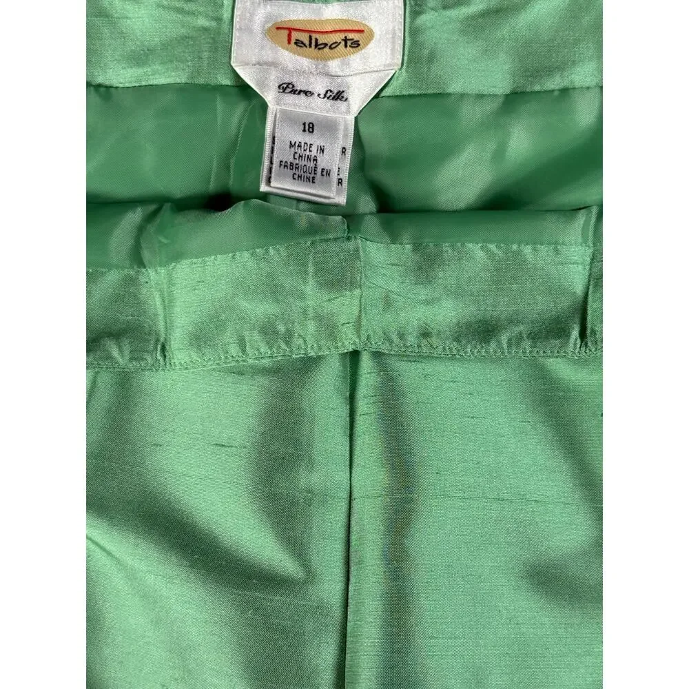 Vintage 90s Talbots Pure Silk Women 16/18 Sage Green Shantung Silk 2 pc Pant Set - Picture 11 of 14